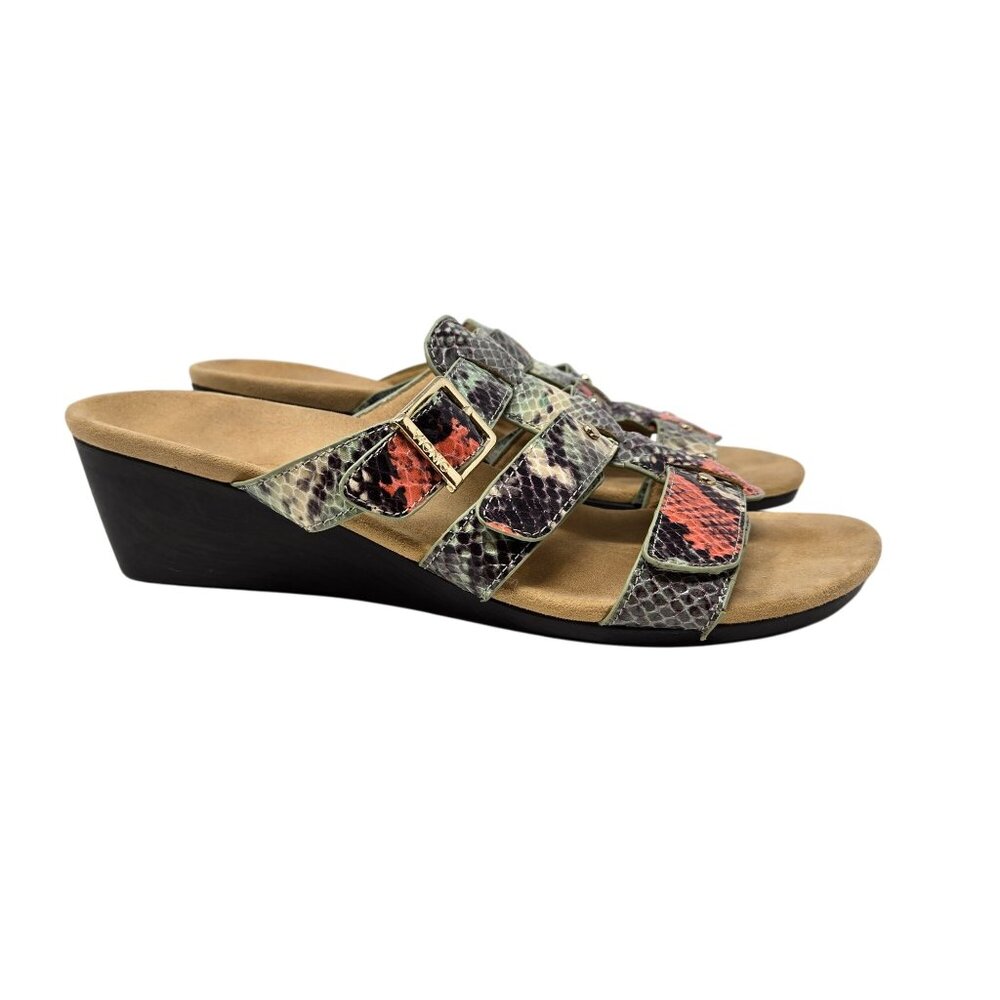 Vionic Womens Snakeskin Print Wedge Sandals With Adjustable Straps & Buckles Siz